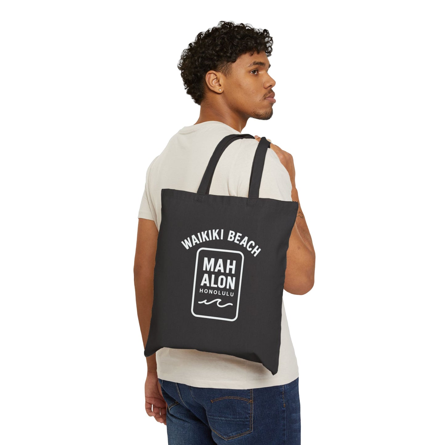 Mahalon Honolulu “NO WORRIES”Black Tote Bag Cotton Canvas Tote Bag