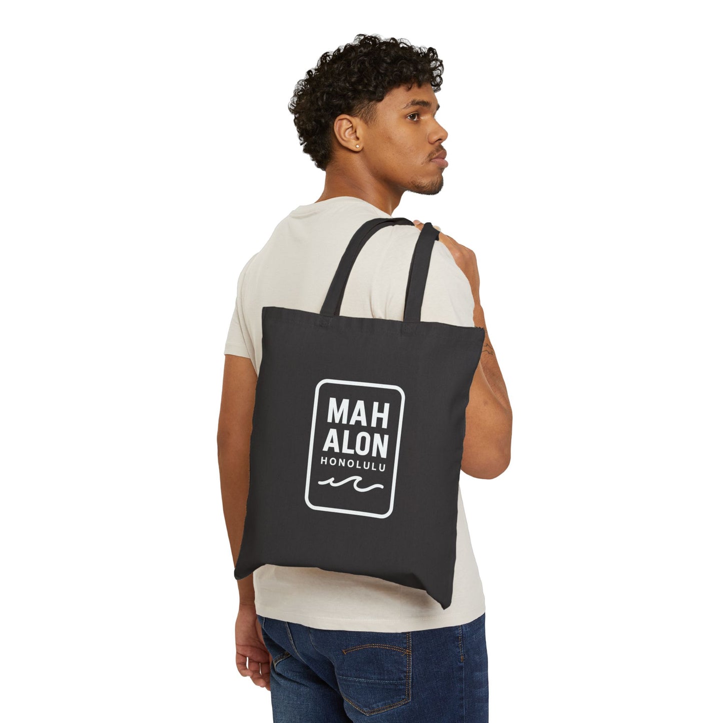 Mahalon Honolulu “NO WORRIES”Black Tote Bag Cotton Canvas Tote Bag