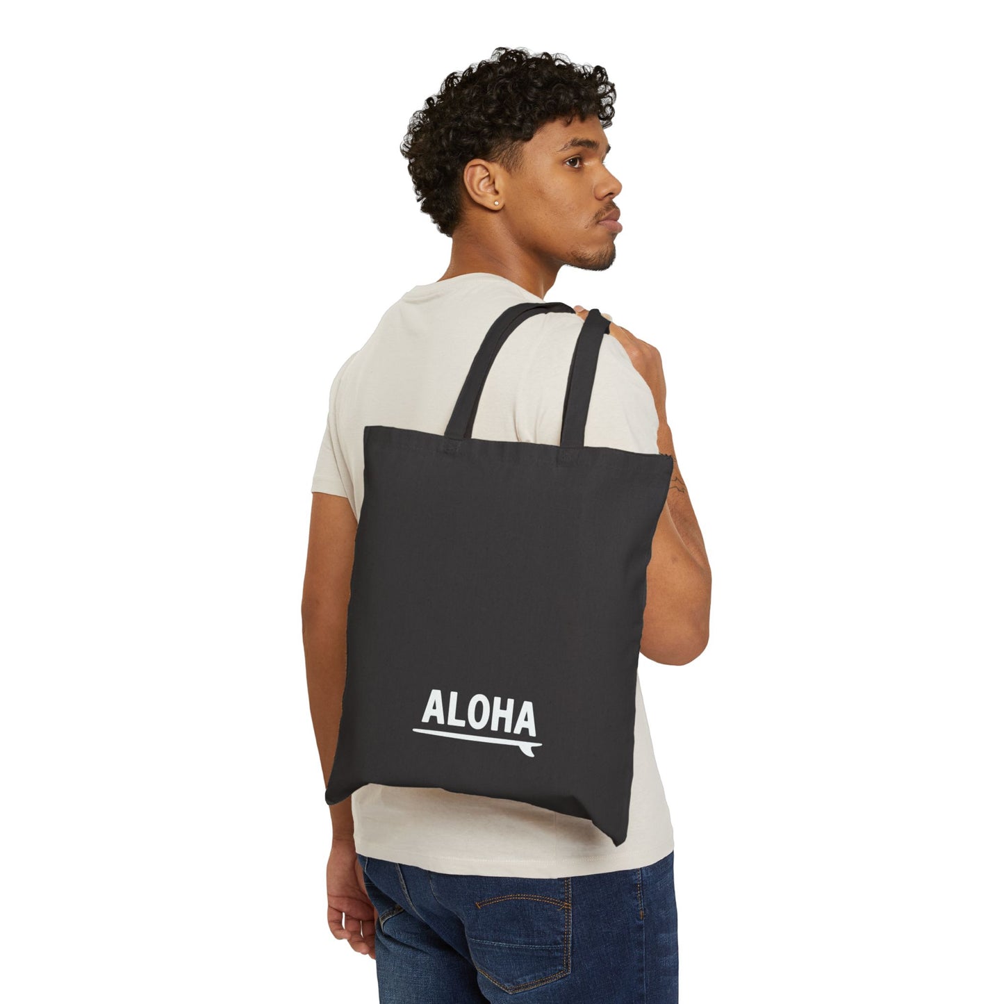 Mahalon Honolulu “Aloha”Black Tote Bag Cotton Canvas Tote Bag
