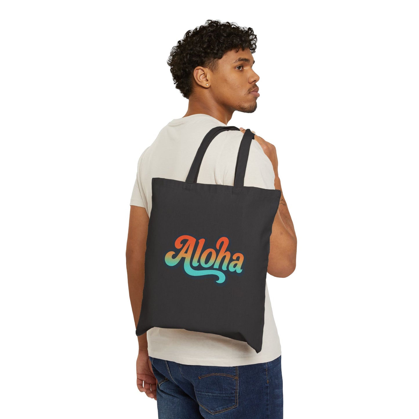 Mahalon Honolulu “Aloha”Black Tote Bag Cotton Canvas Tote Bag
