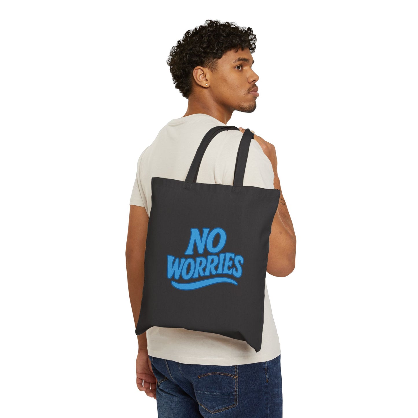 Mahalon Honolulu “NO WORRIES”Black Tote Bag Cotton Canvas Tote Bag