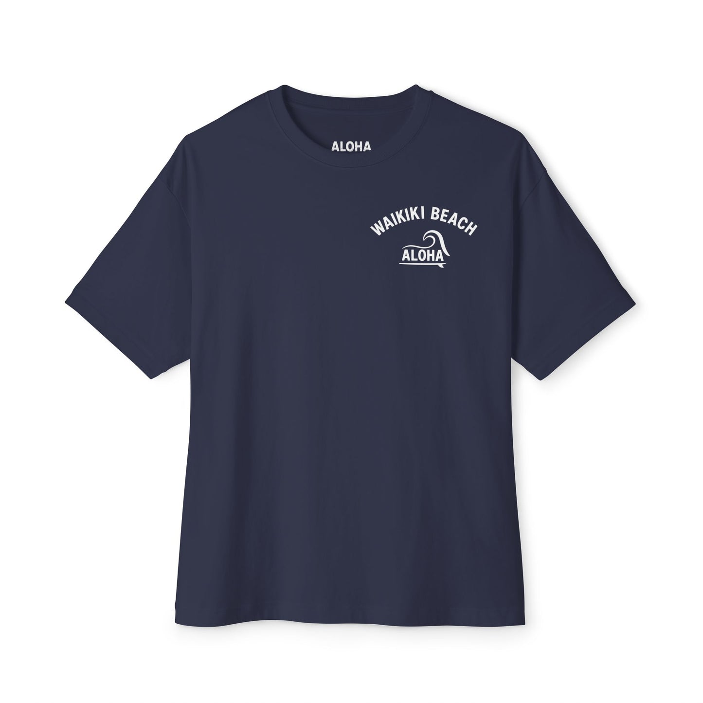 Mahalon Honolulu ALOHA Waikiki Beach Unisex Oversized Boxy Tee (Black)