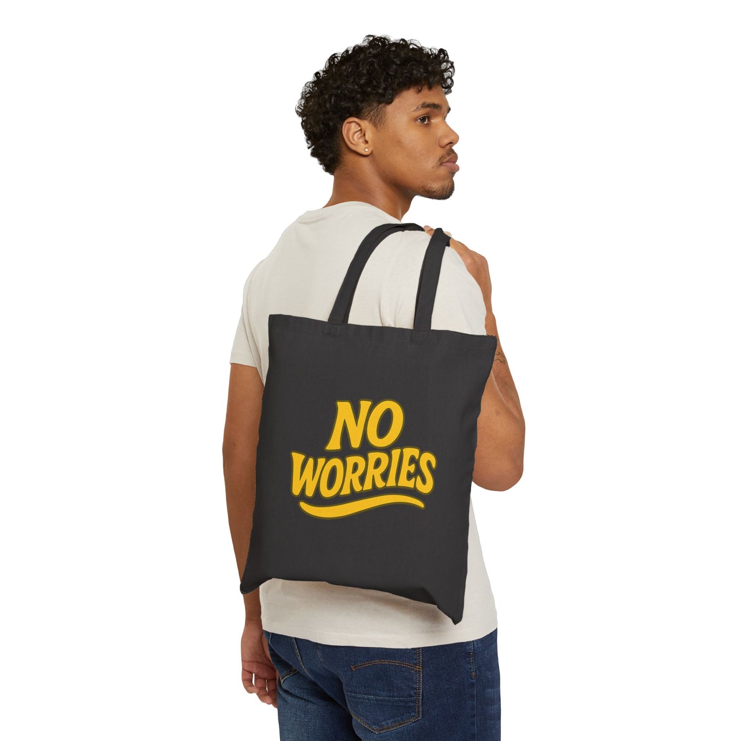 Mahalon Honolulu “NO WORRIES”Black Tote Bag Cotton Canvas Tote Bag