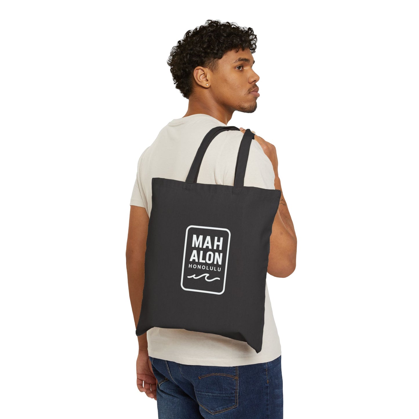 Mahalon Honolulu “NO WORRIES”Black Tote Bag Cotton Canvas Tote Bag