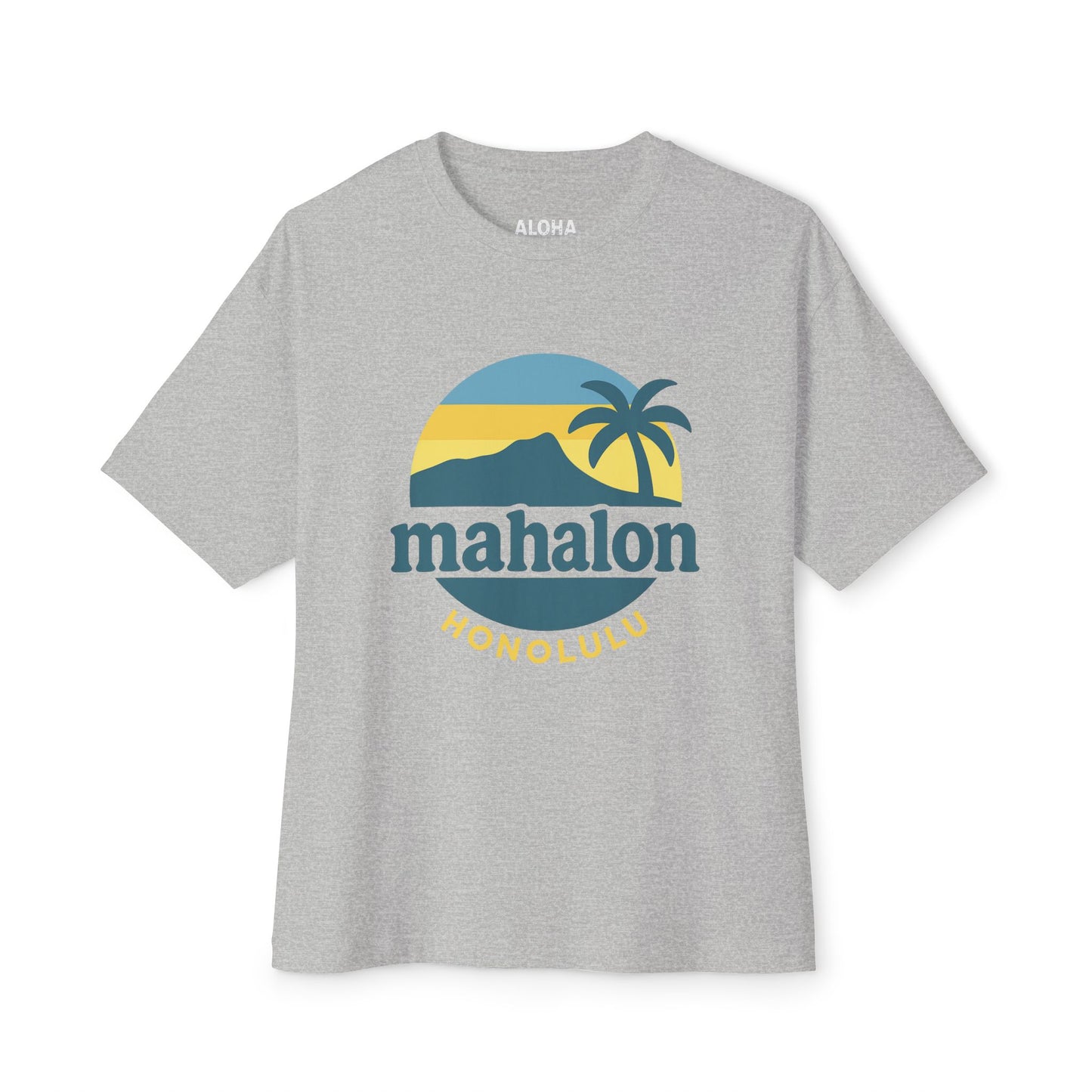 Mahalon Honolulu Mahalo and palm  tree  color print Unisex Oversized Boxy Tee