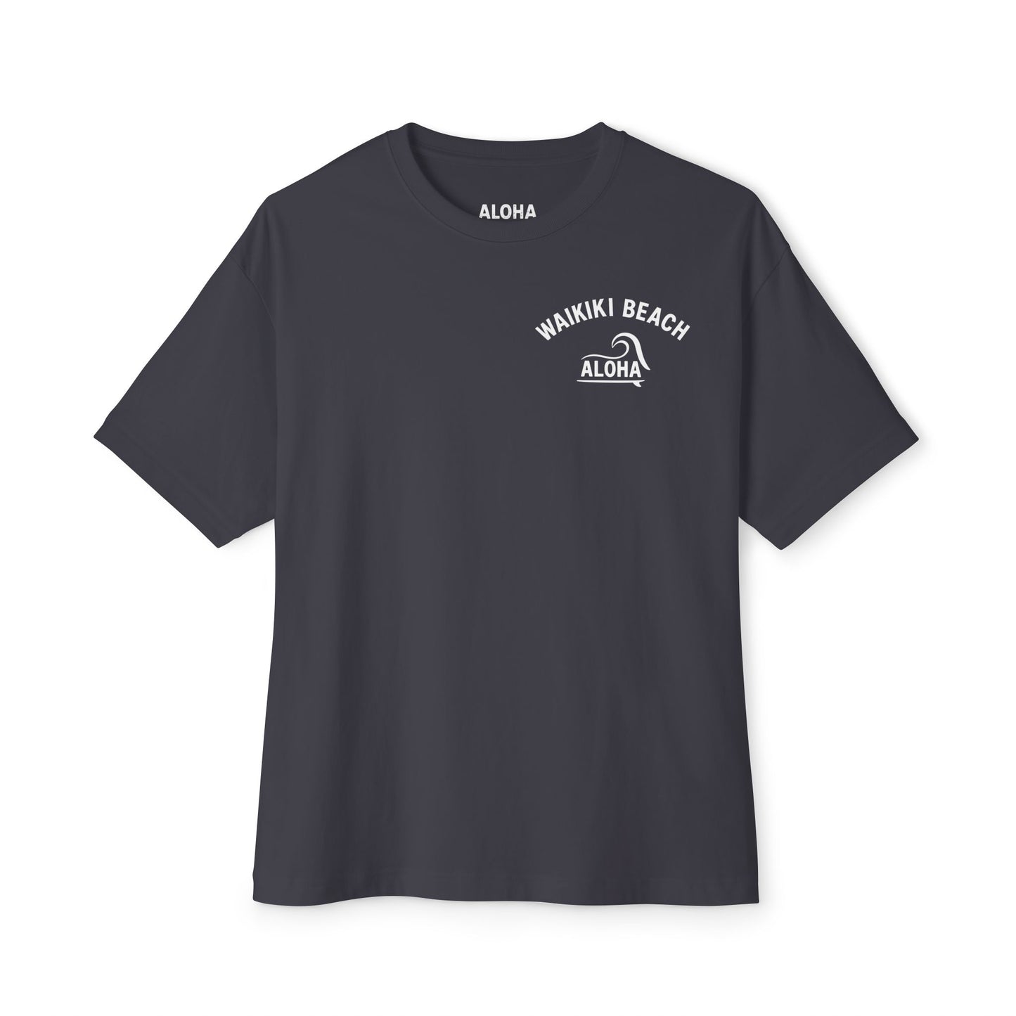 Mahalon Honolulu ALOHA Waikiki Beach Unisex Oversized Boxy Tee (Black)
