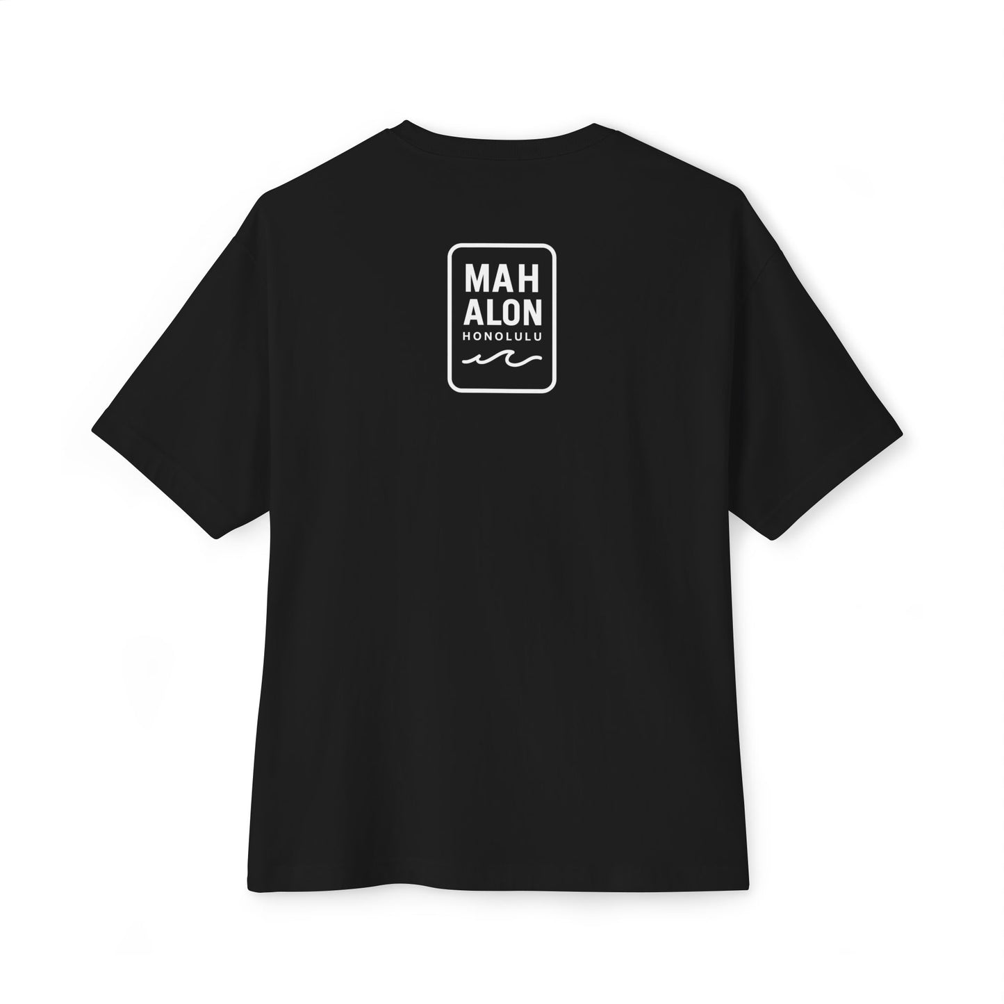 Mahalon Honolulu ALOHA Waikiki Beach Unisex Oversized Boxy Tee (Black)