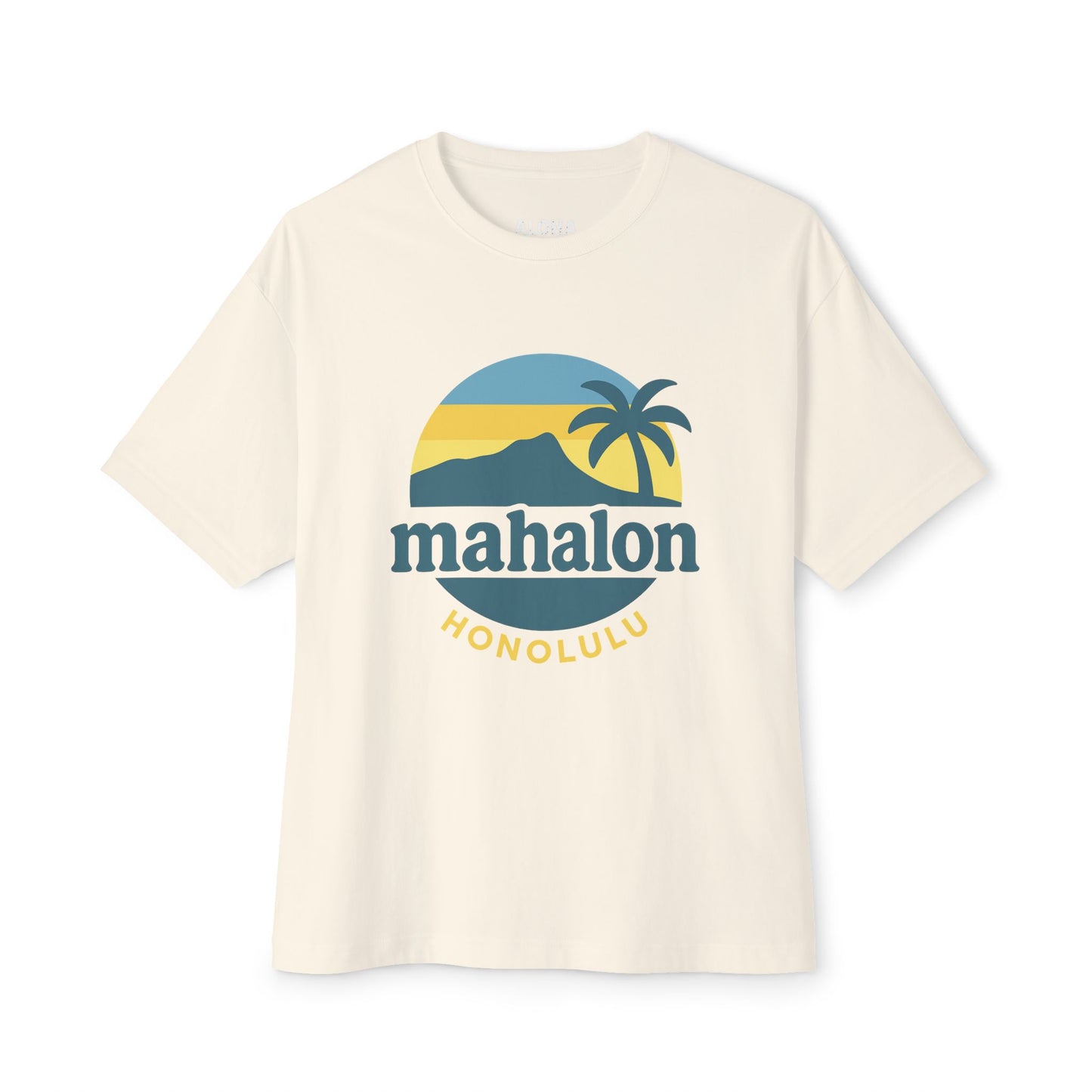 Mahalon Honolulu Mahalo and palm  tree  color print Unisex Oversized Boxy Tee