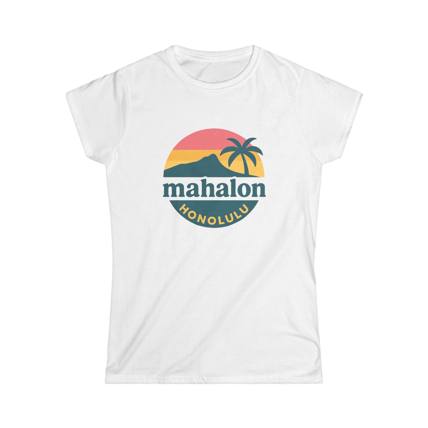 Mahalon Honolulu Logo PINK Color mahalon honolulu Women's Softstyle Tee