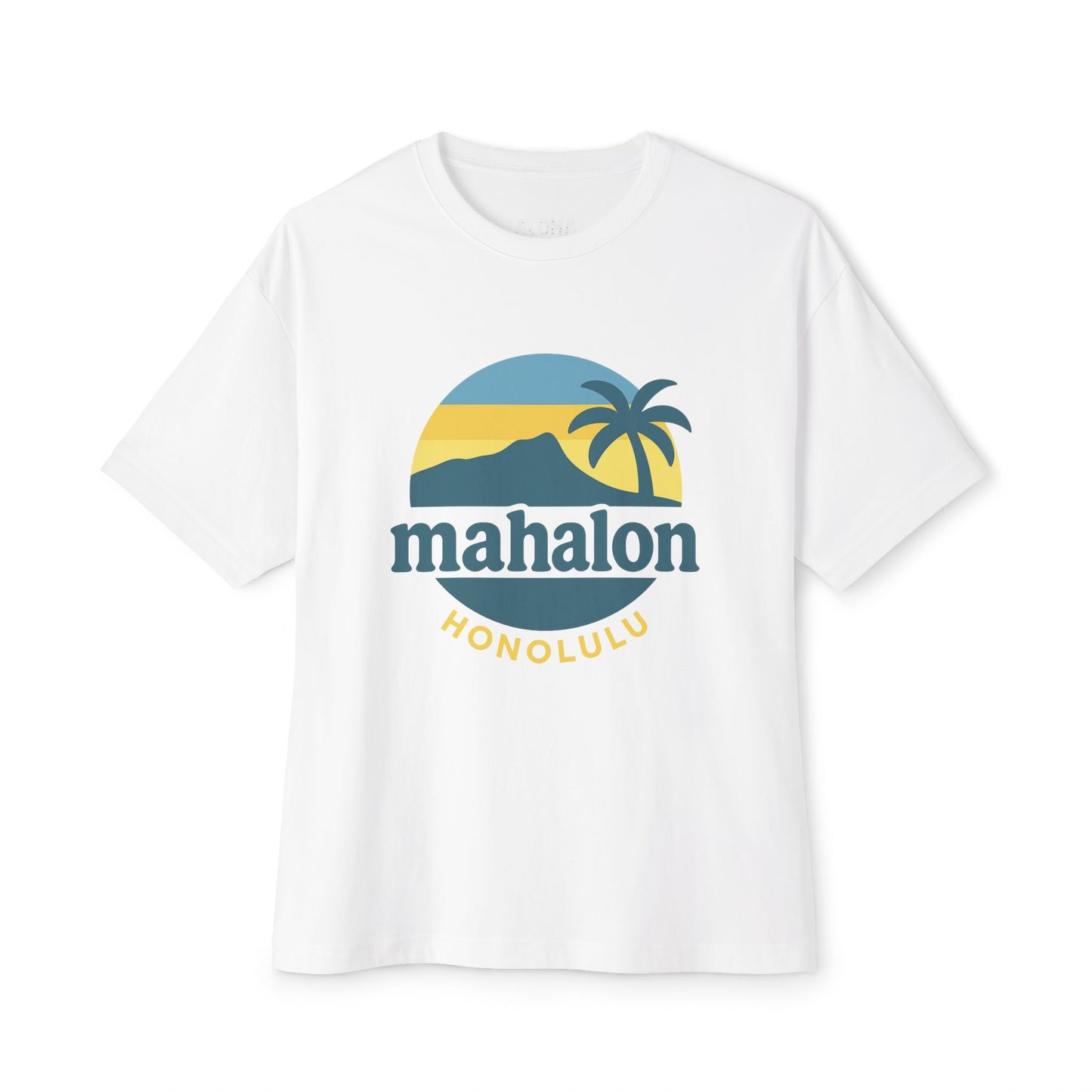 Mahalon Honolulu Mahalo and palm  tree  color print Unisex Oversized Boxy Tee