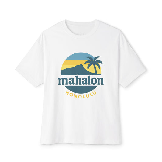Mahalon Honolulu Mahalo and palm  tree  color print Unisex Oversized Boxy Tee
